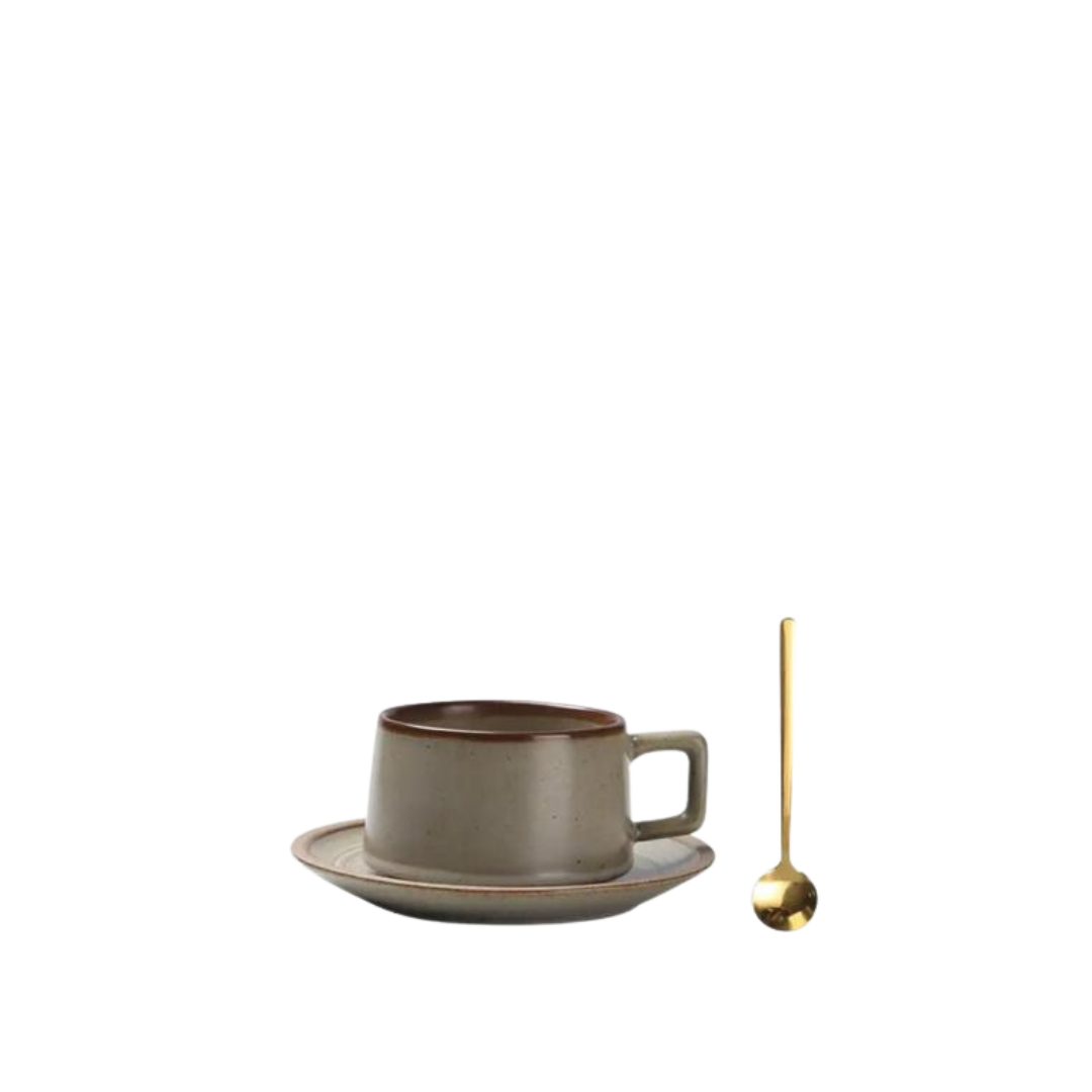 Ceramic - Mud Cup With Plate & Spoon 220ml