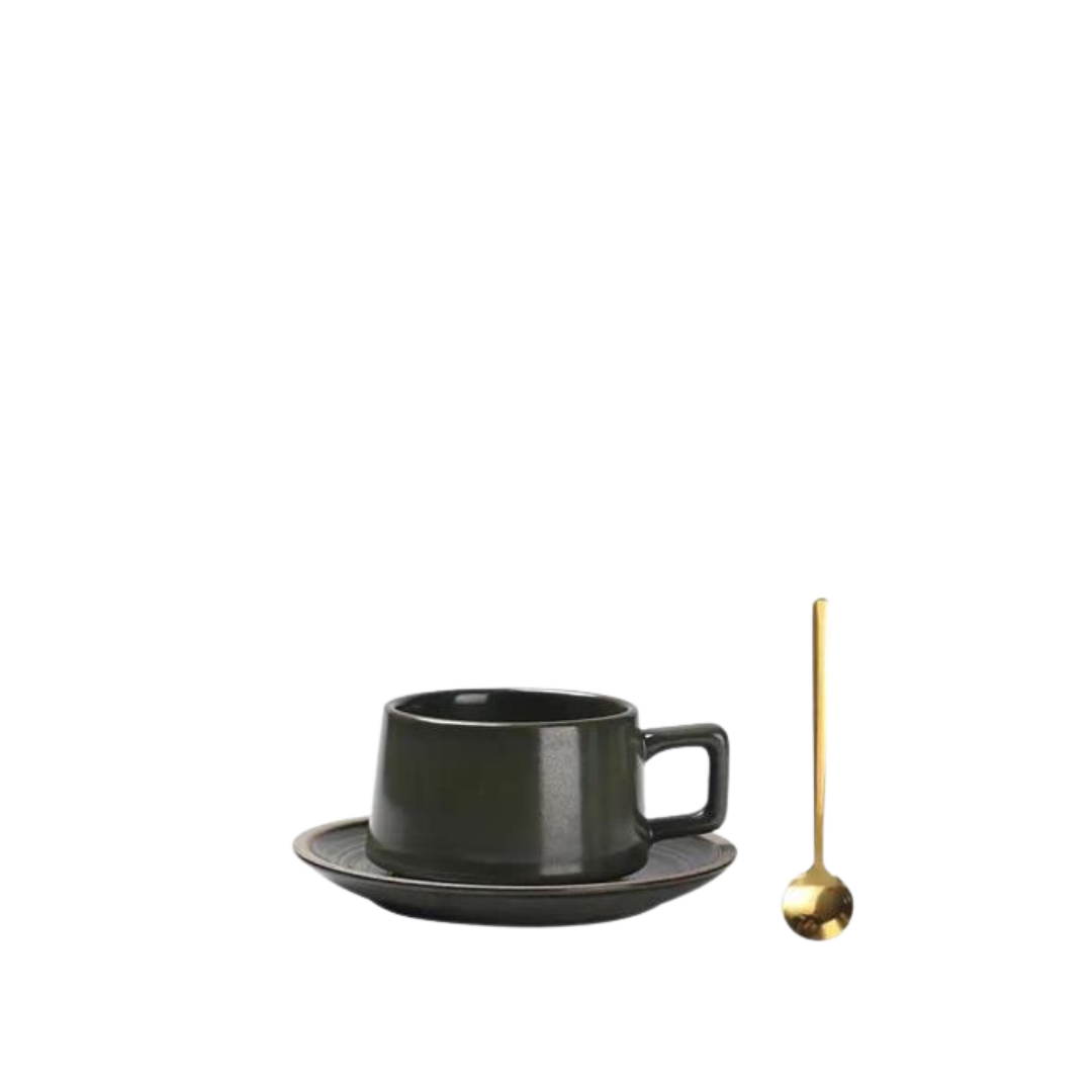 Ceramic - Night Shadow Cup With Plate & Spoon 220ml