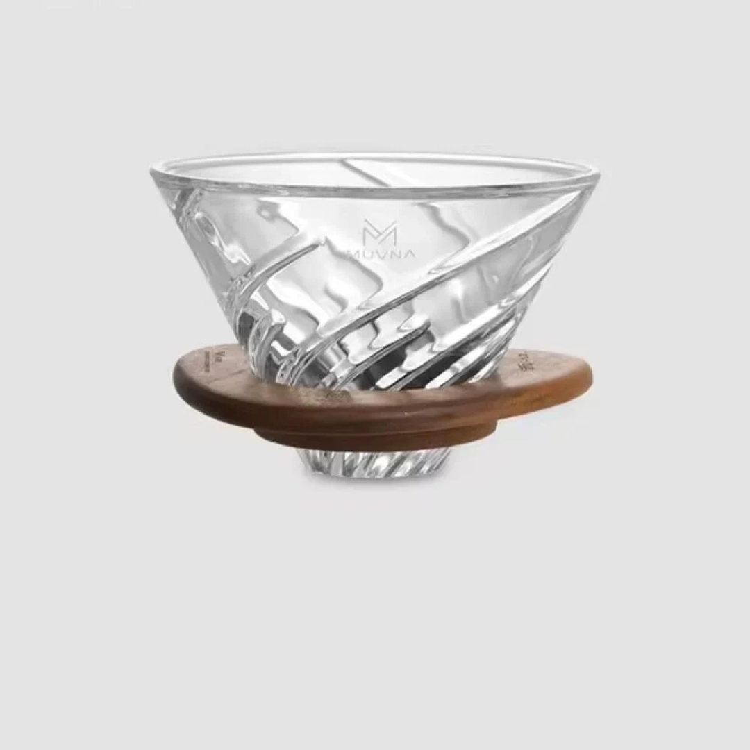 Muvna V60 glass coffee dripper clear for pour over brewing by Not Just Beans ☕