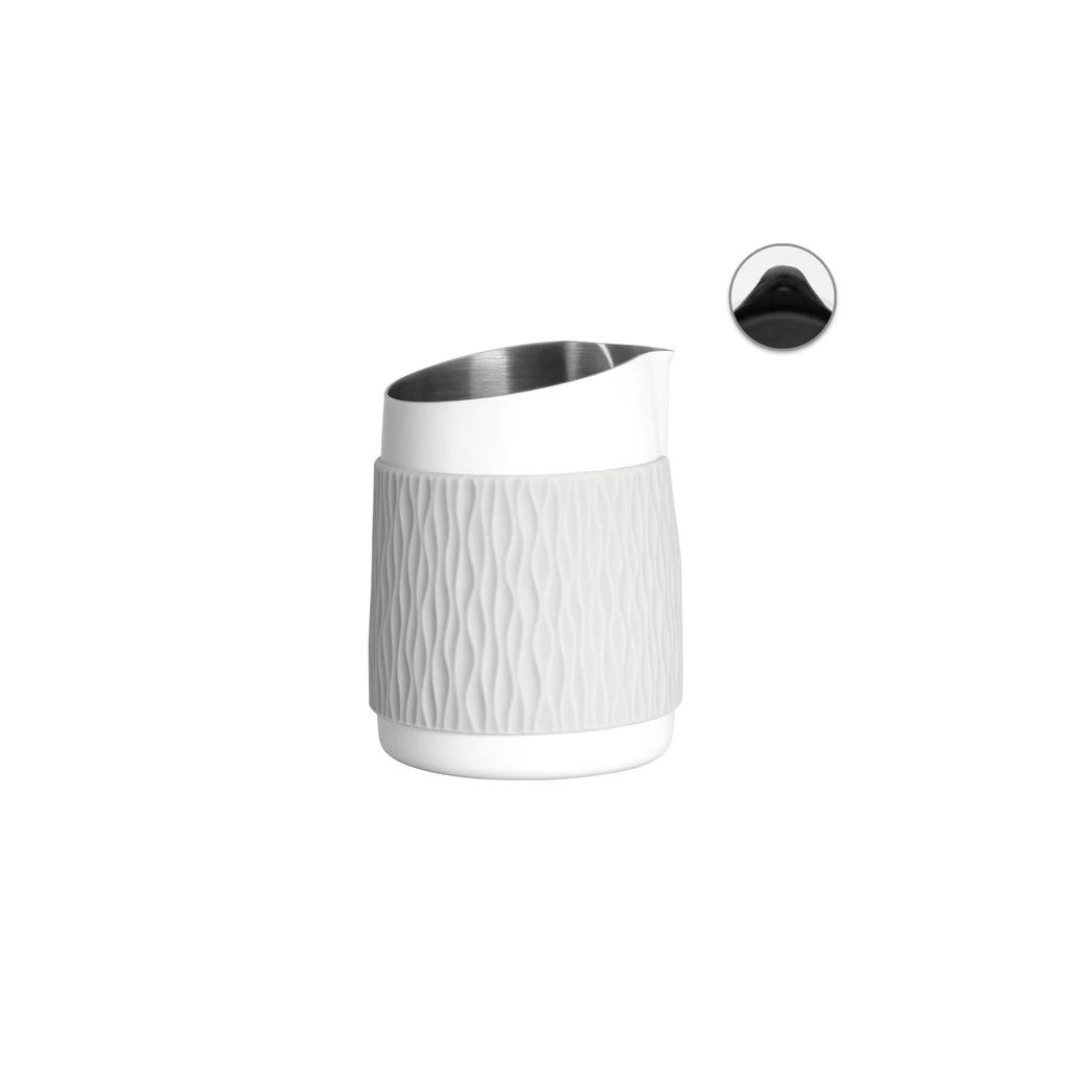 WPM handless milk pitcher 450ml round matt white for latte art and milk steaming by Not Just Beans ☕