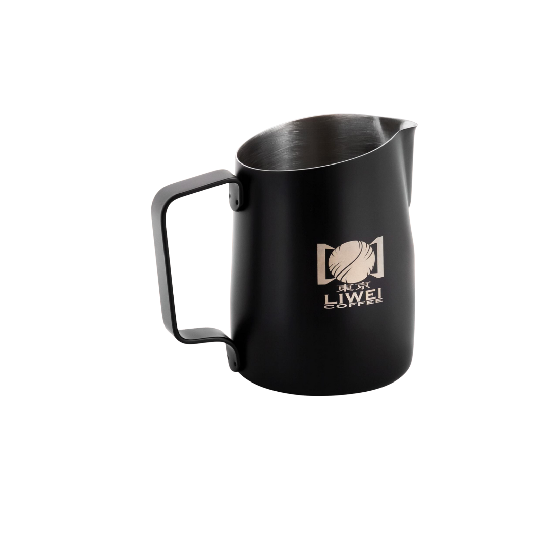 WPM Liwei milk pitcher 450ml round spout black for latte art and milk steaming by Not Just Beans ☕